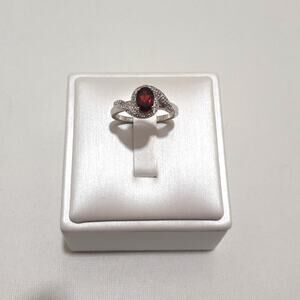 Avon NVC Sterling Silver Ring Red Garnet with CZ's Size 6